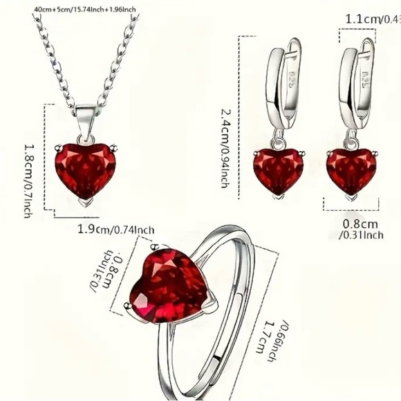 925 Stamped Sterling Silver Forever Yours Jewelry Set with Red Cubic Zirconia - Picture 5 of 5